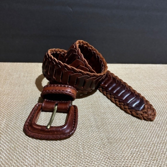 VTG Unbranded Women's Leather Chain Belt‎ Sz M Wide Brown Boho 90's Chunky Thick - Picture 7 of 11